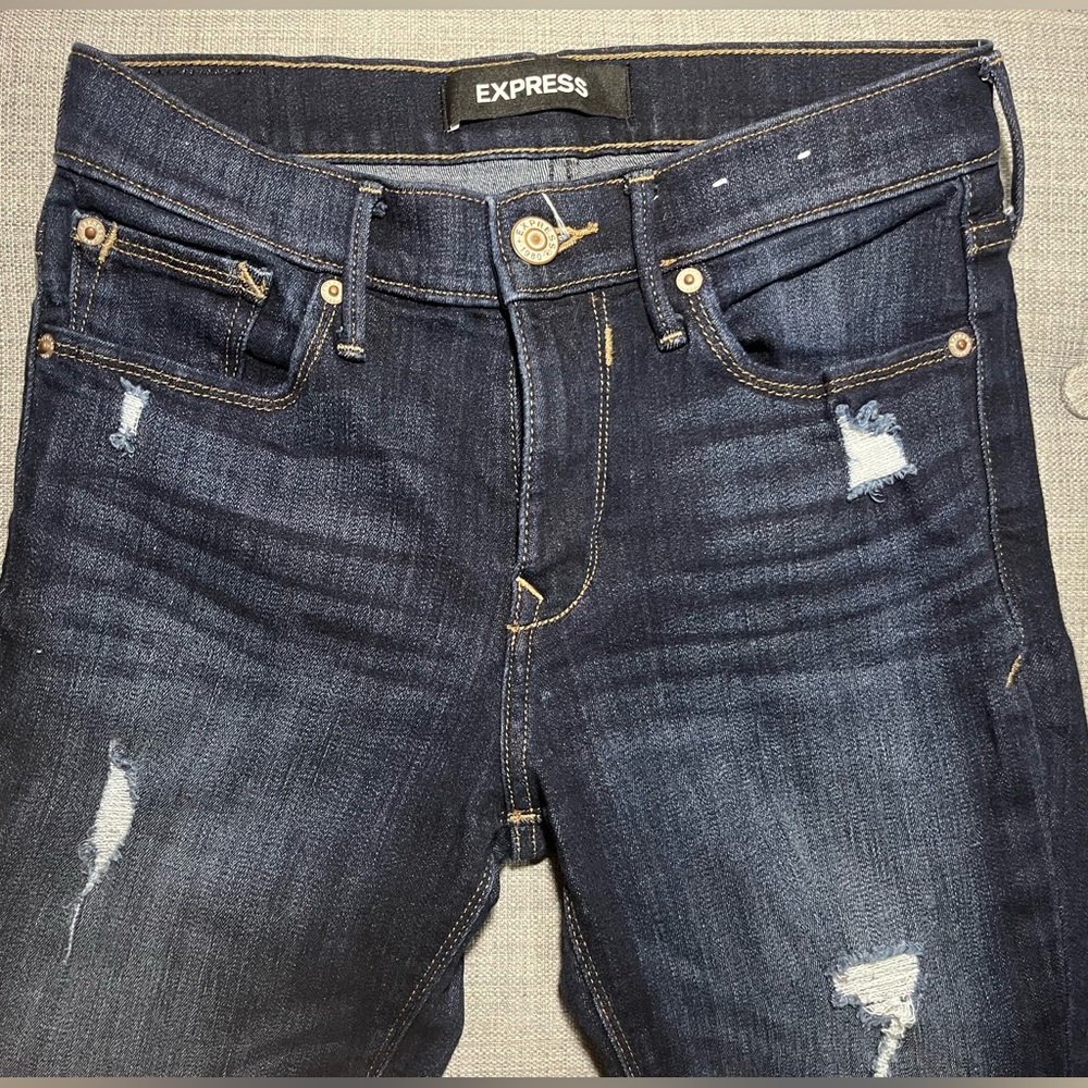 Express Dark Ripped Skinny Jeans